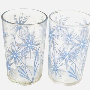 2 Swanky Swigs Atomic Flower Juice Glass 6oz Midcentury blue wildflower MCM vtg